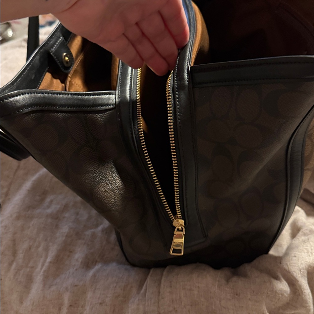 Coach Brown Signature Canvas Shoulder Bag with Black Trim - Picture 8 of 8